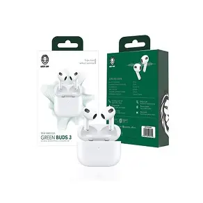 Green True Wireless Green Buds 3 with Built-In Microphone & Charging Base – White