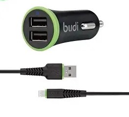 BUDI CAR CHARGER + CABLE M8J061L-BLACK