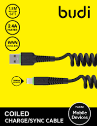 BUDI COILED CHARGE/SYNC MICRO USB CABLE M8J150MS BLACK