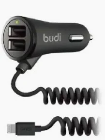 BUDI CAR CHARGER 2 USB PORT WITH LIGHTNING CABLE M8J071