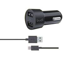 BUDI CAR CHARGER+ LIGHTNING CONNECTOR CABLE M8J622L BLACK