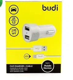 BUDI CAR CHARGER + INCLUDE 1 LIGHTNING CONNCT CABLE M8J071 WHITE
