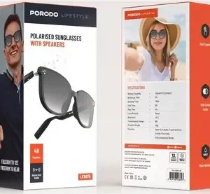 PORODO BT 5.3 SUNGLASS – UV400 PROTECTION +90mAh*/MAGNETIC CHARGING CABLE -BLACK