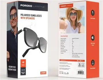 PORODO BT 5.3 SUNGLASS – UV400 PROTECTION +90mAh*/MAGNETIC CHARGING CABLE -BLACK