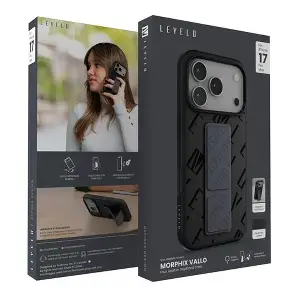 Levelo Morphix Vallo PU Leather Grip Case For IPhone 17 Pro – Charcoal Storm