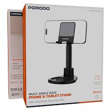 Porodo Multi-Angle Dock Phone & Tablet Stand With Adjustable Telescopic Rod – Black