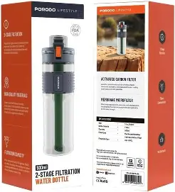 Porodo Lifestyle Water Filter Bottle With Straw Filter 500Ml – Black