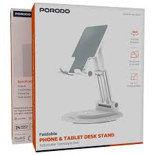 Porodo Foldable Phone & Tablet Desk Stand Adjustable Telescopic Rod – White