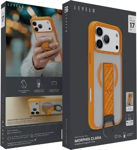 Levelo Morphix Silicone Case With Leather Grip For IPhone 17 Pro – Orange