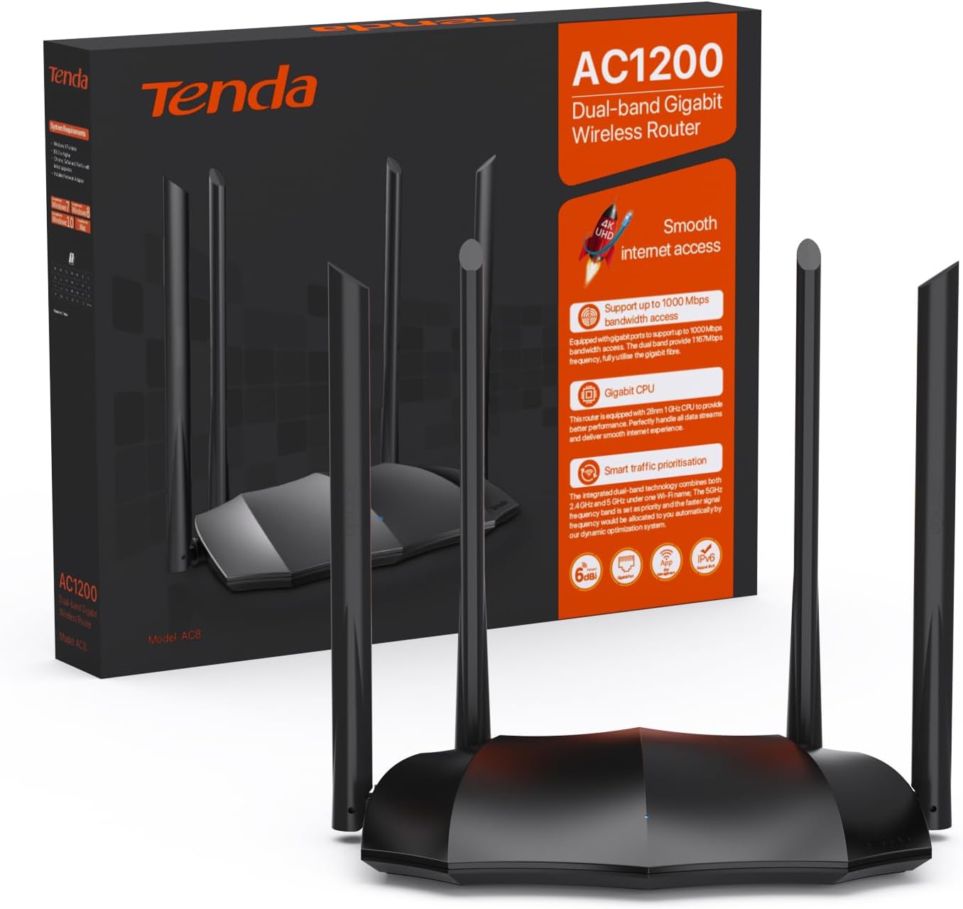 Tenda 1200Mbps Smart Dual band Wireless Router (4 Antennas)